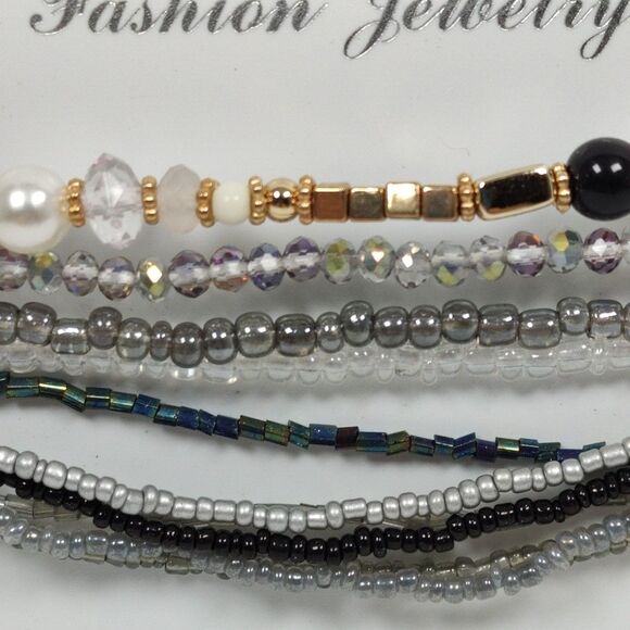 10 pc Beaded Bracelet Set Women's Fashion Jewelry Elastic Cord Multicolor 7" - Picture 6 of 6